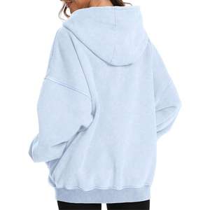 เสื้อมีฮู้ดโอเวอร์ไซส์ผ้าฝ้ายขนแกะ380Gsm ของผู้หญิงเสื้อวินเทจซักได้แนวสตรีทพร้อมซิปและฮู้ดคอปกแบบกรดออกแบบได้ตามต้องการ - Product Image 2