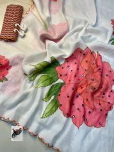 Nouveauté : Sari en lin lourd pour mariage avec bordure Aarco et broderie miroir, Inde - Product Image 3