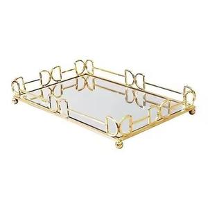Bandeja de servicio con espejo de Metal dorado de lujo más exigente, bandeja de tocador rectangular decorativa para uso doméstico y hotelero - Product Image 6