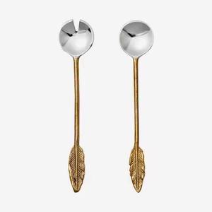 Cuillère et fourchette en aluminium Vaisselle de mariage Cuillère en argent Serviteur à salade Longue poignée ronde - Product Image 3