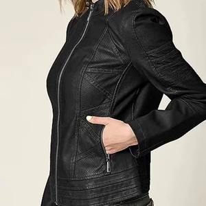 Chaqueta Corta de Cuero Sintético Estilo Motociclista para Mujer, Diseño Moderno y Ajustado - Product Image 3