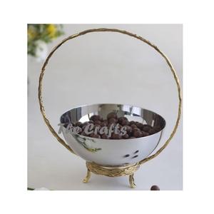 Bol de couleur argent en acier inoxydable avec support de couleur or avec bol de service alimentaire de qualité supérieure à bas prix - Product Image 2