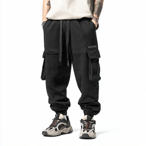Heavy Fleece Cargo Trouser Streetwear Winter 500 GSM Cargo Sweatpants Mens High Drawstring Waist Cargo <b>Baggy</b> Sweat Pants Men's - Product Image 1