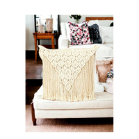 Funda de Cojín de Macramé de Algodón Anudado a Mano de la Mejor Calidad, Color Marfil, para Todas las Estaciones, para Sala de Estar, Hogar, Hotel, Regalo de Acción de Gracias