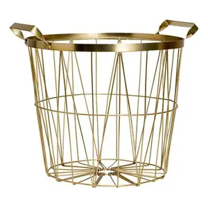 Yüksek kaliteli metal tel kolları ile ucuz depolama raf sepetleri yuvarlak şekil parlak zarif bir görünüm ile altın metal tel