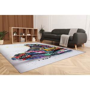 Tapis imprimé graffiti style baskets, design mural abstrait coloré et doux, avec tapis moelleux à poils longs - Product Image 2