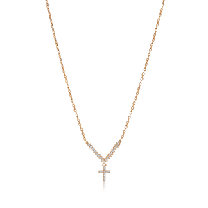 Collier pendentif minimaliste en zircon clair, design croisé, plaqué or rose/or/rhodium, fait main, argent sterling 925, mariage - Product Image 3