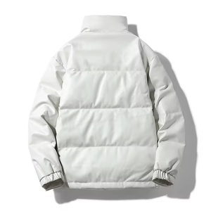 Veste matelassée d'hiver en cuir verni personnalisée pour hommes manteaux chauds en toile rembourrée à bulles avec capuche fermeture à glissière printemps - Product Image 5