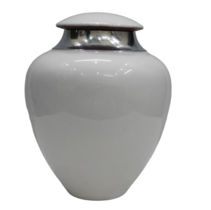 Urnas de cremación clásicas de aluminio para adultos con banda de grabado de Peltre y esmalte gris acabado para cenizas humanas. - Product Image 5