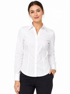 เสื้อเชิ้ตยูนิฟอร์มพนักงานต้อนรับบนเครื่องบินมืออาชีพ สีขาว ผ้าฝ้าย 65% โพลีเอสเตอร์ 35% แขนยาว สำหรับใส่คู่กับเสื้อกั๊กและสูท - Product Image 3
