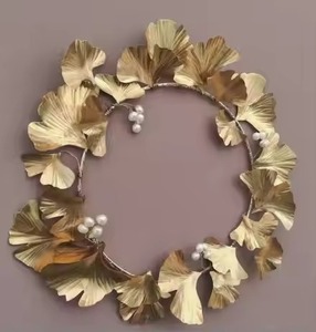 Gold Shiny Fabric Leaf <b>Wreath</b> Wall Door Decor Elegant Artificial Leaf Garland <b>for</b> Wedding Party Home <b>Christmas</b> Decoration - Product Image 5