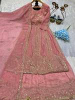 Robe de travail lourde prête à porter avec un bas en soie brodée et un dupatta fantaisie