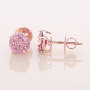 IGI Certified Lab Grown Pink Diamond Geometric Solitaire Stud <b>Earrings</b> Solid 925 Sterling Silver Classic Cut Wedding Party Gift - Product Image 3