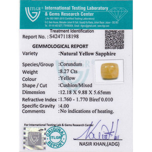 พลอยแซฟไฟร์สีเหลืองธรรมชาติ 8.27 กะรัต (พุทธราช) - พลอยเจียระไนทรงมรกตแบบหลวม - Product Image 4