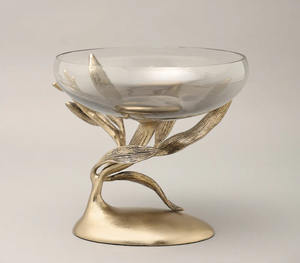 Cuencos de cristal estéticos dorados para boda Pedestal grande con base de Metal para pies Compota decorativa Vintage para aperitivos para fiestas - Product Image 5