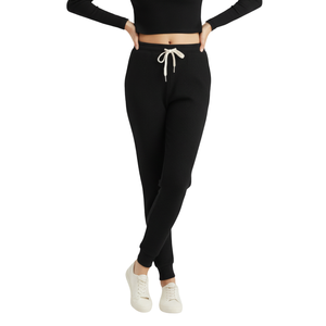 Pantalon de jogging côtelé pour femme avec logo personnalisé, taille haute élastique, cordon de serrage, coupe-vent, respirant, écologique, décontracté - Product Image 1
