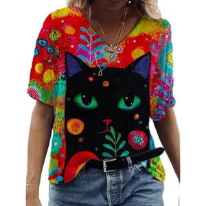 Women's 3d Cats Print <b>T</b>-<b>Shirt</b> Fashion Woman Blouses 2025 <b>Funny</b> V-Neck <b>T</b> <b>Shirt</b> Female Clothing Oversized Summer Tops Tees - Product Image 4