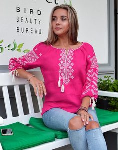 เสื้อเบลาส์ปักลายยูเครนสำหรับผู้หญิงแขนพองลำลองสำหรับงานปาร์ตี้การทอผ้าแบบเรียบง่ายแฟชั่น - Product Image 6