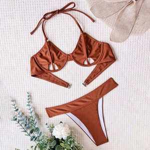 Trajes de Baño Bikini para Mujer, Conjunto de Bikini de Dos Piezas, Corte Alto, Tallas Grandes, Conjunto de Bikini Triangular para Mujer, Logotipo Personalizado - Product Image 6