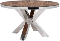 Table à manger pliante Jodhpur indienne rustique antique, en bois vieilli recyclé de type traverses de chemin de fer, style industriel, avec structure métallique