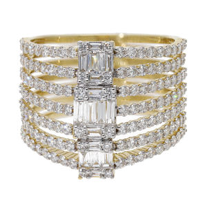 Bague de luxe en or jaune 14 carats 1.78CTW avec diamant naturel à large bande classique à plusieurs rangées de diamants plaqués rhodium - Product Image 2