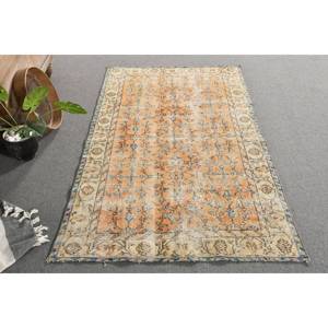 Alfombra turca Vintage clásica naranja azul Patchwork hecho a mano lana sala de estar alfombra 3,7X6,5 pies respaldo de látex rectángulo a rayas - Product Image 4