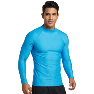 เสื้อแรชการ์ดแขนยาวสีน้ำเงินสำหรับผู้ชาย แห้งเร็ว ผลิตจากโพลีเอสเตอร์ ป้องกันแสงแดดได้เต็มตัว - Product Image 2