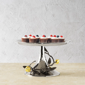 Pomegranate Pastry Dish with Glass Dome Elegant Metal Dessert Tray with Protective <b>Cover</b> for <b>Cakes</b> and Pastries - Product Image 2