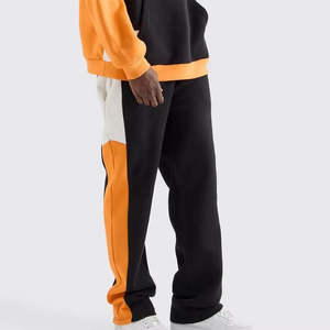 Custom Premium Quality 100%Cotton Blank Panel <b>Worked</b> Oversized 2Pcs Flared <b>Hoodies</b> Sweatsuit Patchwork Cotton Fleece <b>Hoodies</b> <b>Men</b> - Product Image 3