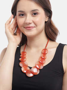 Bold Orange Résine Perle Collier À La Main Ronde Déclaration Bijoux Léger Chunky Collier pour Femmes À La Mode Pièce - Product Image 5