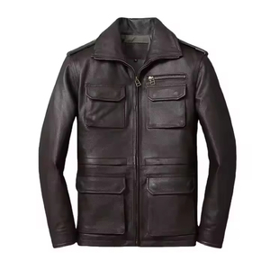 Men's <b>Leather</b> <b>Jacket</b> Winter Zipper Stand Collar Front Logo Pockets PU Fabric OEM Service - Product Image 1