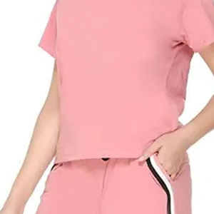 Nouveau design mode femmes décontracté été coton double ensemble respirant solide Logo personnalisé femmes jumeaux ensembles femmes shorts - Product Image 4