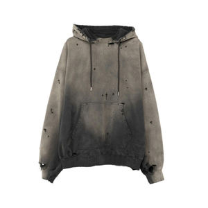 Sweat à capuche décontracté pour homme, personnalisé OEM, jersey côtelé, cordon de serrage, épaules tombantes, coupe ample, effet délavé, brodé - Product Image 5