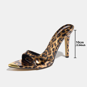 Open-toe pointed-toe leopard print low heeled slip on summer sexy golden beachwear summer <b>sandals</b> with high heels for women - Product Image 4
