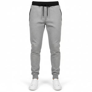 Pantalons de jogging décontractés pour homme, légers, de qualité supérieure, coupe ajustée, en toile délavée gris foncé mélangé, poches zippées, ceinture contrastée noire - Product Image 4