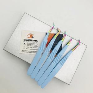 แหนบต่อขนตาเคลือบผงสีฟ้าท้องฟ้าทำจากสเตนเลสพร้อมปลายสีรุ้งและกระจกติดขนตาสินค้าตราแบรนด์ตามต้องการ - Product Image 5