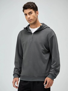 Half Zipper Long Line Kangaroo Pocket Loose Fit Pullover Cotton Blended Hoodies & Sweatshirts <b>White</b> Manufacturer Custom <b>Hoodie</b> - Product Image 5