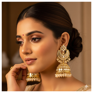 Boucles d'oreilles antiques Mehendi fabriquées à la main Boucles d'oreilles élégantes et pendantes ethniques en or parfait pour les mariages et les festivals - Product Image 4