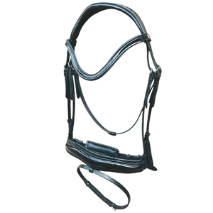 Bridon de cheval anatomique en cuir verni noir de qualité supérieure, personnalisable, avec couronne rembourrée douce, muserolle réglable, fait main, anglais - Product Image 3