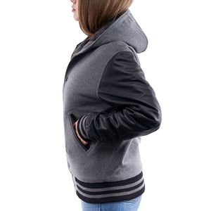 Chaqueta Universitaria con Capucha para Mujer, Hecha a Medida, con Tela de Lana, Mangas Negras, Diseño Invernal Cortavientos y Ecológico - Product Image 3