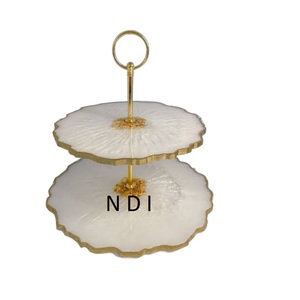 Décoration de table de luxe pour la maison, support à gâteau et à desserts en résine à 2 niveaux, pour usage domestique et hôtelier - Product Image 1