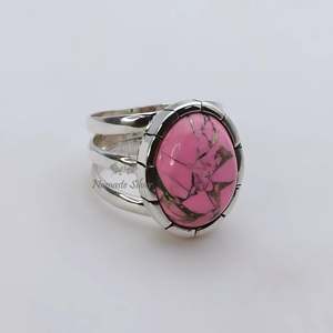 Elegant 925 Sterling <b>Silver</b> Pink Turquoise <b>Statement</b> Promise <b>Ring</b> Handmade Oval Natural Copper Jewelry - Product Image 2