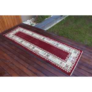 Alfombra Vintage de 2.4x7.2 pies, Alfombra Turca, Alfombra Marroquí de Lana Roja y Blanca - Product Image 2