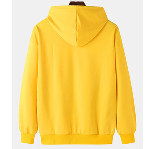 Sweat-shirt à capuche jaune pour homme, impression numérique, motif uni, coupe classique, vêtement décontracté d'automne, tissu tissé, poche - Product Image 2