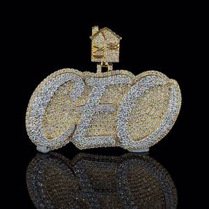 Colgante personalizado de Plata de Ley 925 para CEO, colgante de LETRA DE CEO de doble capa con collar de estilo Hip Hop con diamantes de moissanita helada - Product Image 3