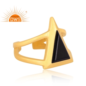 Best Quality Sterling Silver 18K Gold Plated Natural Black Onyx Gemstone <b>Statement</b> <b>Ring</b> Demi Fine Jewelry Manufacturer - Product Image 3