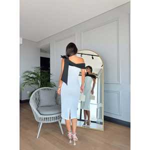 Vestido de satén 2028 con detalle de lazo en el hombro, cintura natural y característica transpirable - Product Image 5