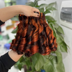 TONOS NARANJA BOUNCY FUNMI HUEVO RIZOS COLORES SUPER DOBLE CUTÍCULA ALINEADA CRUDO SOLO DONANTE EXTENSIONES DE CABELLO HUMANO VIETNAMÉS - Product Image 5