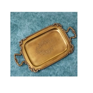 Plateau de service de fruits ovale en or fait à la main Restaurant et usage domestique plateau de table fantaisie en acier inoxydable de qualité alimentaire - Product Image 5