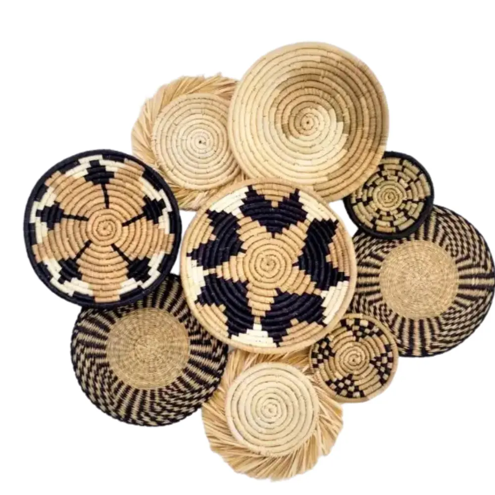 Hot selling Set of 9 handmade seagrass wall baskets decor hanging for decoration Made in Vietnam wholesale in bulk